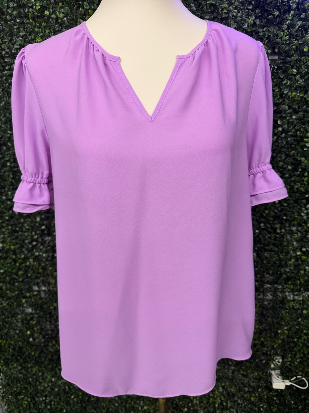 Cato Lavender Split-Neck Ruffle Sleeve Blouse